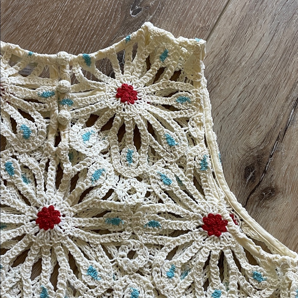 MOTHER “The Daisy Shell”  Daisy Tank Top Cream w/ Red and Light Blue Accents NWT - Picture 12 of 15